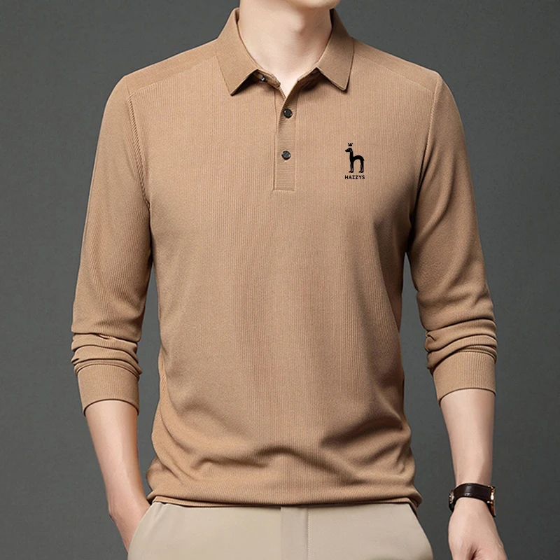 

HAZZYS Men's Golf Spring/Autumn Men's Long Sleeve Youth Casual Fashion Simple printing Lapels Polo Shirt Base Top