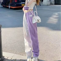 mingliusili hiphop purple stitching jeans womens summer new high street fashion brand chic design straight pants