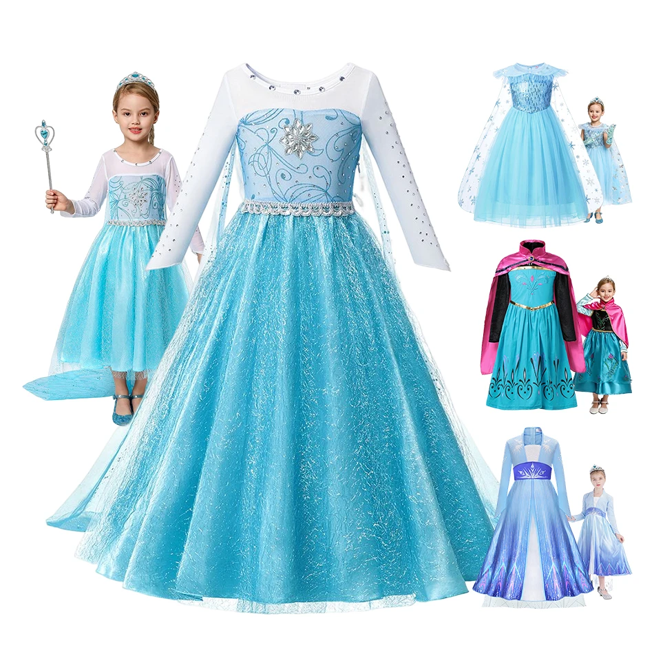

Disney Elsa Princess Costume for Girls Halloween Carnival Party Dress Up 2-12 Yrs Kids Birthday Cosplay Dress Children Vestidos