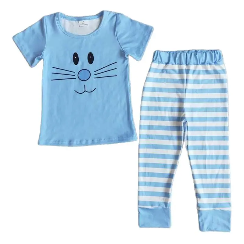 

D7-5 Kids Clothing Kitten Short Sleeve Pants Set Children Matching Clothing Boutique Wholesale Summer Pajamas Outfits