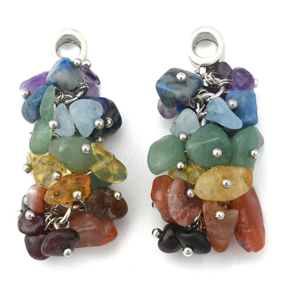 

25pcs/Lot Natural Gemstone Pendants with Tibetan Style Hangers and Brass Findings Chakra Gold Ring Wholesale Jewelry
