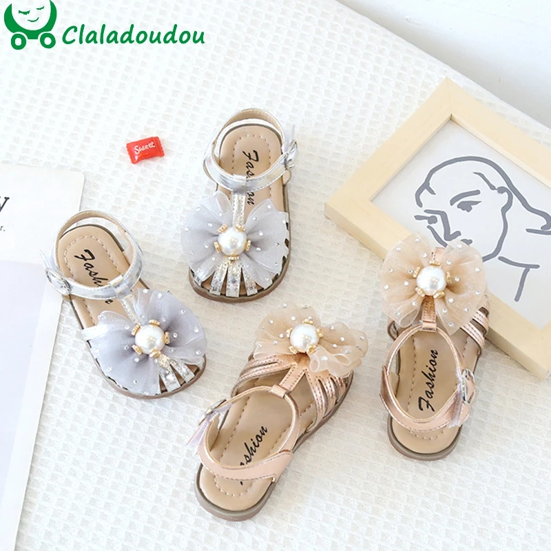

12-15.5cm Brand Todder Princess Dress Shoes For Summer,Silver Pink Lace Bowtie-knot Sandals For Kids Girl,Baby Closed Toe Shoes