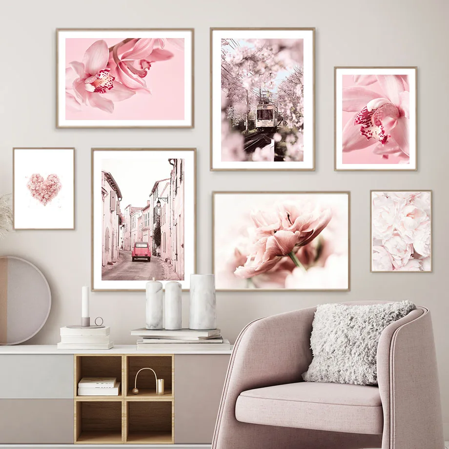 Постеры и принты с розовым пейзажем настенная роспись на холсте изображением