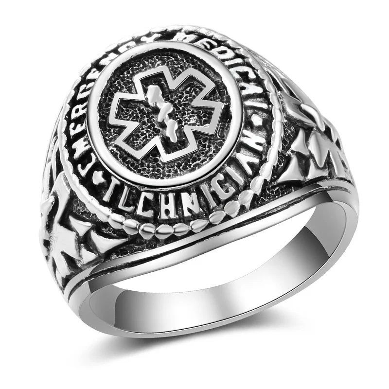 

Medical Logo Rings for Men Retro Medical Emergency Logo Metal Mens Ring Punk Style Rock Party Jewelry