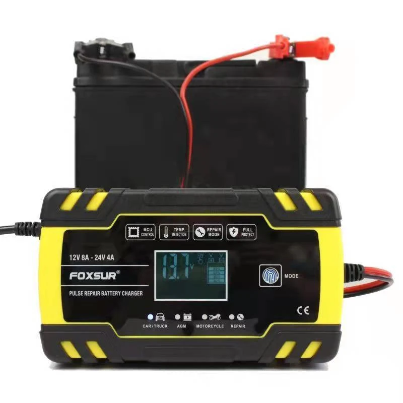 

12V-24V 8A Car Battery Chargers Full Automatic Battery-chargers Digital LCD Display Power Puls Repair Chargers Wet Dry Lead Acid