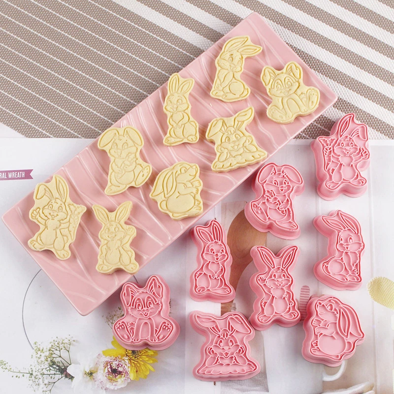 

8Pcs Easter Plastic Cookie Cutter Rabbit Egg Biscuit Mold 3D Cartoon Bunny Mould Cake Baking Tools Easter Party Decorations 2023