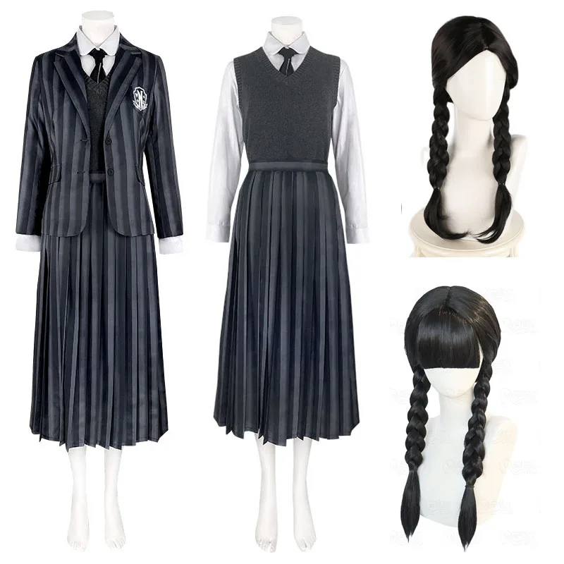 

Wednesday Addams Cosplay Costume Schoolgirl Nevermore College School Uniforms Halloween Gift For Girls Carnival Party Skirt Suit