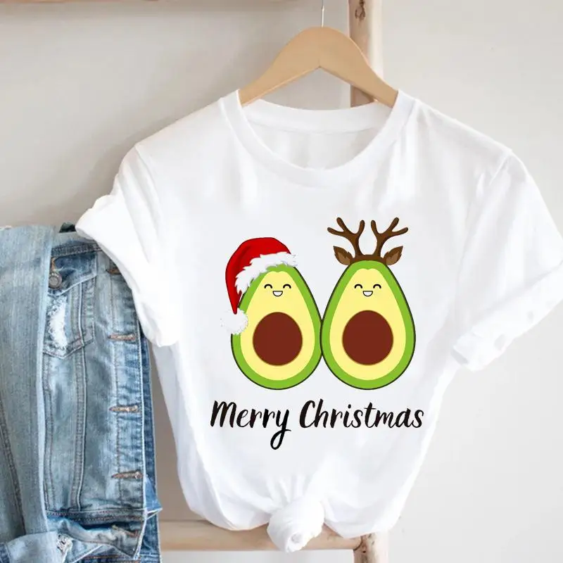 

Women Avocado Lovely Trend Style Merry Christmas Tee New Year Fashion Tshirt Print Pretty Nice Lady Top T Graphic T-shirt