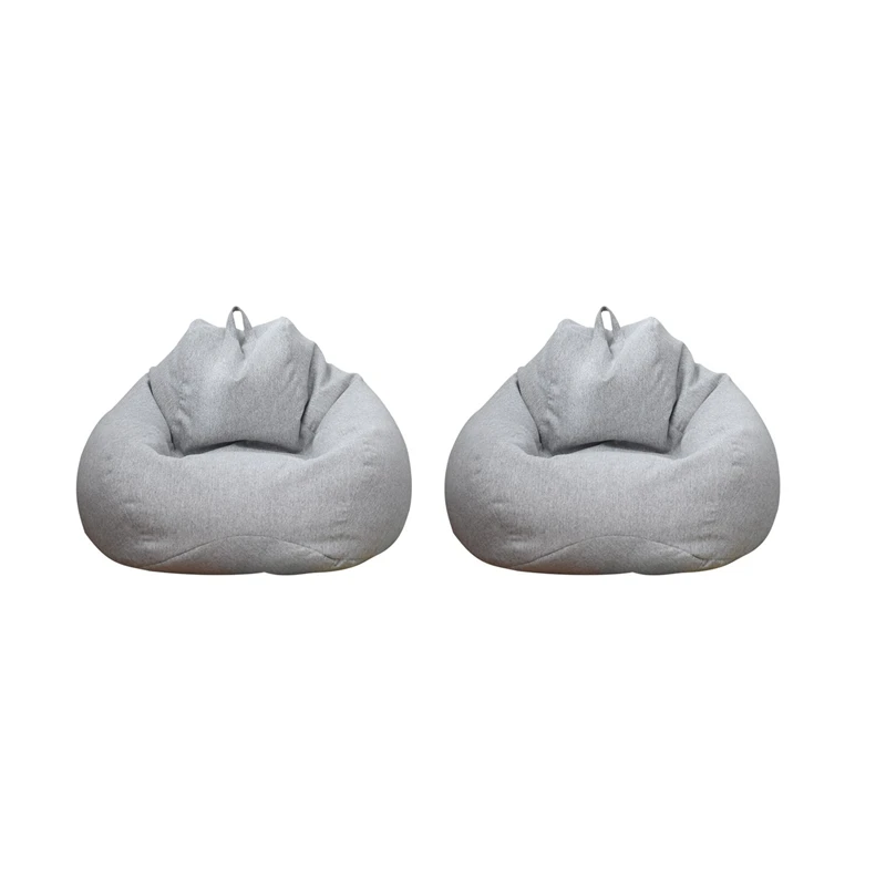 

2 Pcs Lazy Sofa Cover Unfilled Linen Recliner Seat Bean Bag Puff Sofa Tatami Cover Light Gray