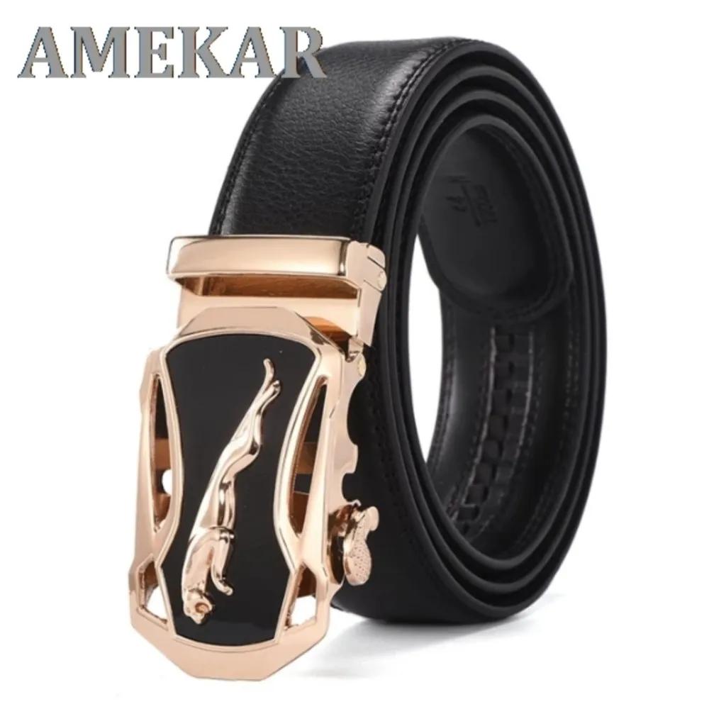 

Genuine Leather Men's Simple Belt Fashion Designer Business New Belt Jaguar Pattern Decorative Alloy Automatic Buckle