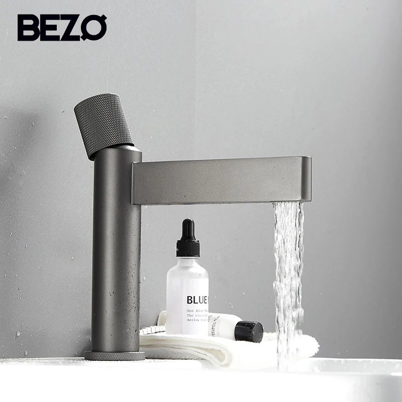 

BEZO Bathroom Faucet Brass Hot Cold Mixer for Bathroom Basin Faucets Grey Vanity Tap New Design Single Handle Mixers