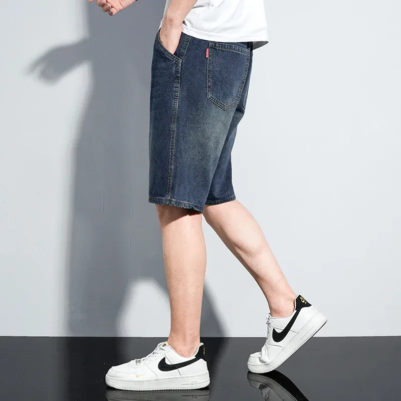 Мужские повседневные прямые брюки свободного кроя серые джинсовые шорты средней