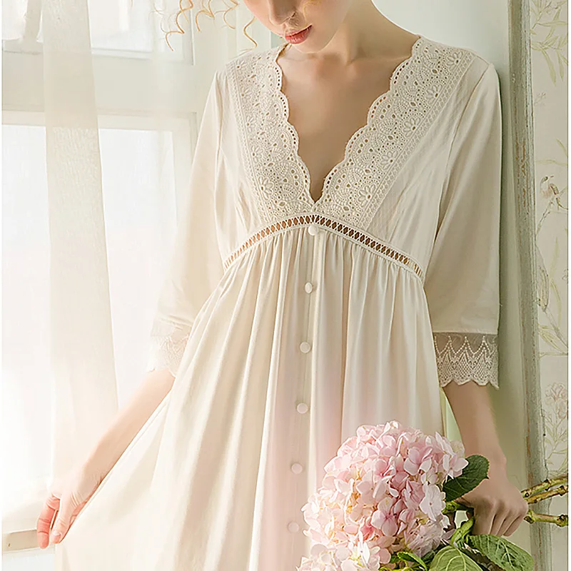 

Sleepwear Lace White Nightgowns.victorian Deep Princess Lolita Cotton Women's Nightdress Neck Sleepshirts Dress Lounge Vintage