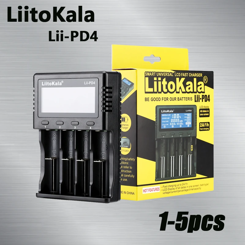 Зарядное устройство LiitoKala для аккумуляторов 18650 в 1,2 в li-ion 3,7/18650/18500/16340/26650/21700 /20700/18350 cr123a, 1-5 шт.