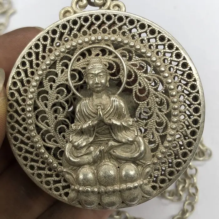 Двойной замок Guanyin этнический Ветер Miao Серебряный Амулет Ga Wu box