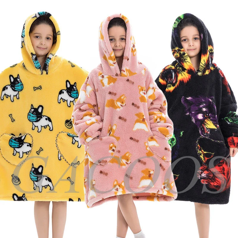 

Детское Флисовое одеяло с капюшоном, с карманами