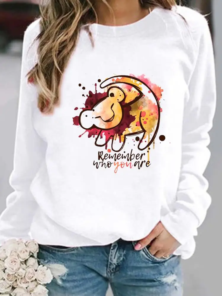 

Пуловер женский с рисунком льва, повседневный Модный свитшот с акварельным принтом, милый дикий Повседневный с графическим принтом, осень-весна