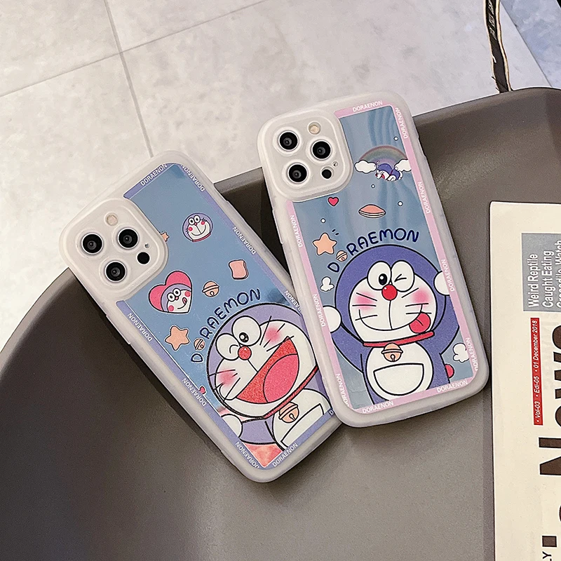 

BANDAI Anime Doraemon Cute Cartoon Makeup Mirror TPU Phone Case for iPhone 11 12 13 Pro Max 7 8 Plus X XR XS MAX Hard Fundas
