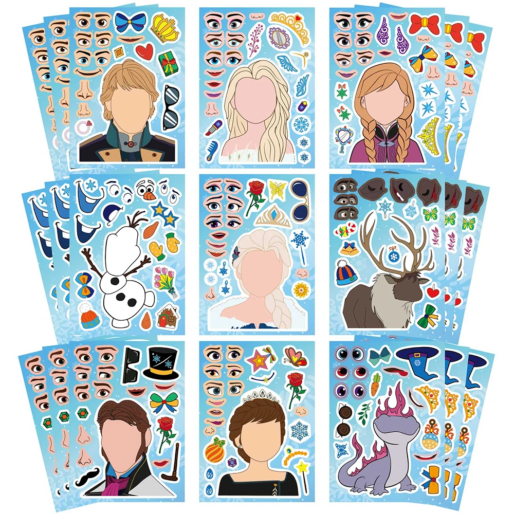 8/16 листов Наклейки-головоломки Принцессы Диснея Аниме замороженные наклейки с