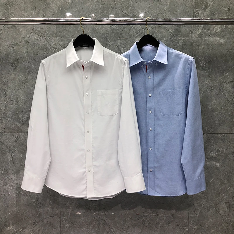 TB THOM Men's Shirt Clothing White Top Fashion Brand Striped Closure Slim Casual Oxford Fine Cotton Long Sleeve Women's Shirts