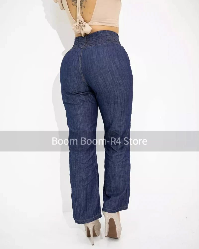 2024 Комфортные джинсы с широкими штанинами и эластичным поясом прямые женские