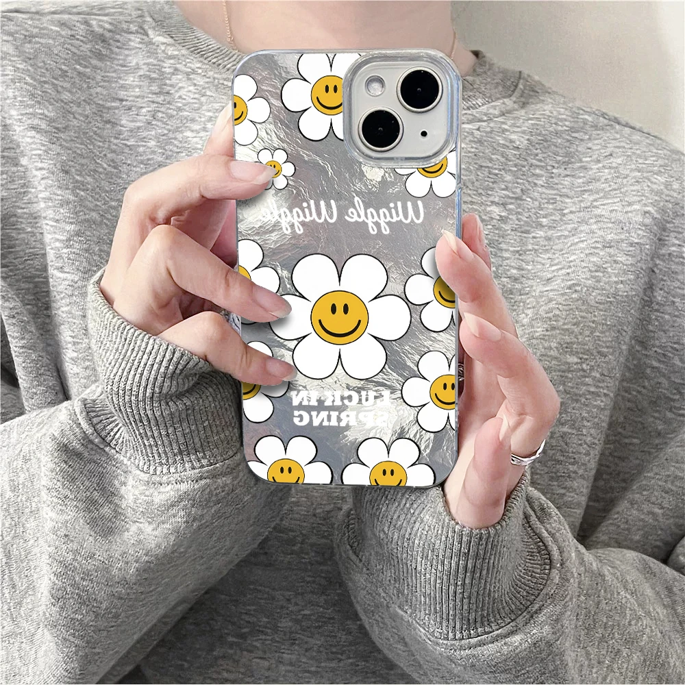 Фото Противоударный жесткий чехол для iPhone 17 Pro Max 16 14 15 13 Pro Max 12 11 7 8 Plus XR X с текстурой ледника, смайликом и ромашкой №5