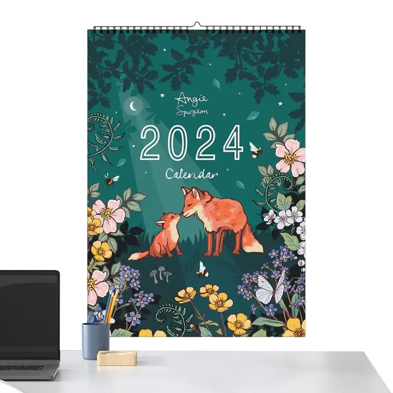 

Календарь для ежемесячной природы и дикой природы, 2024 ежемесячный настенный календарь, записываемый декоративный планировщик, интересный для кабинета, 2024