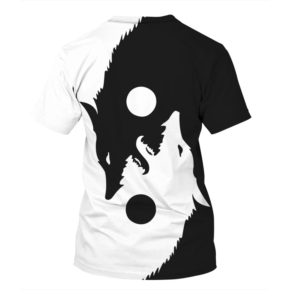 Футболка Tai Chi Wolf для мужчин и женщин Детская футболка черно-белая с волком