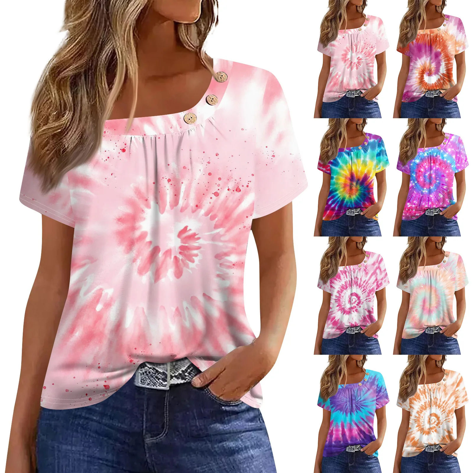 Женская футболка на пуговицах с принтом коротким рукавом