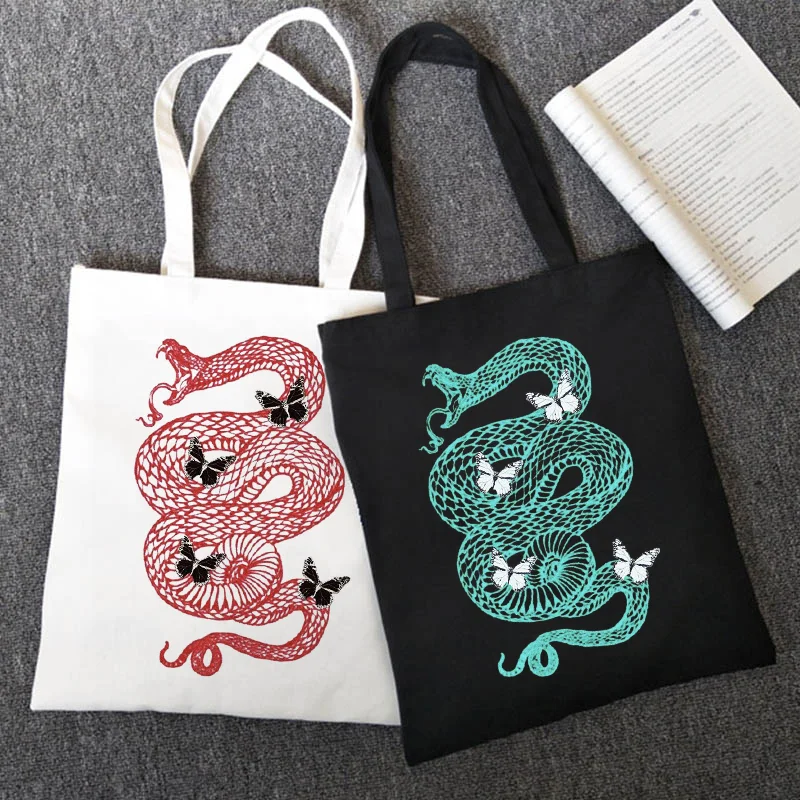 Повседневная женская сумка с бабочкой и змеиным принтом холщовая винтажная