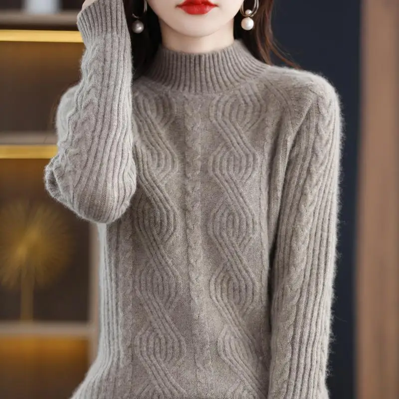 

Женский трикотажный пуловер, Однотонный свитер с длинным рукавом, Осень-зима