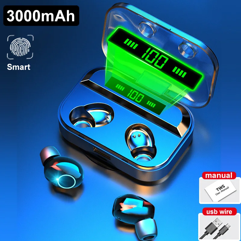 

Wireless Headphones TWS Bluetooth Earphones HIFI Earbuds Headsets 9D Stereo With Mic Touch Charging For Sports Games Phones