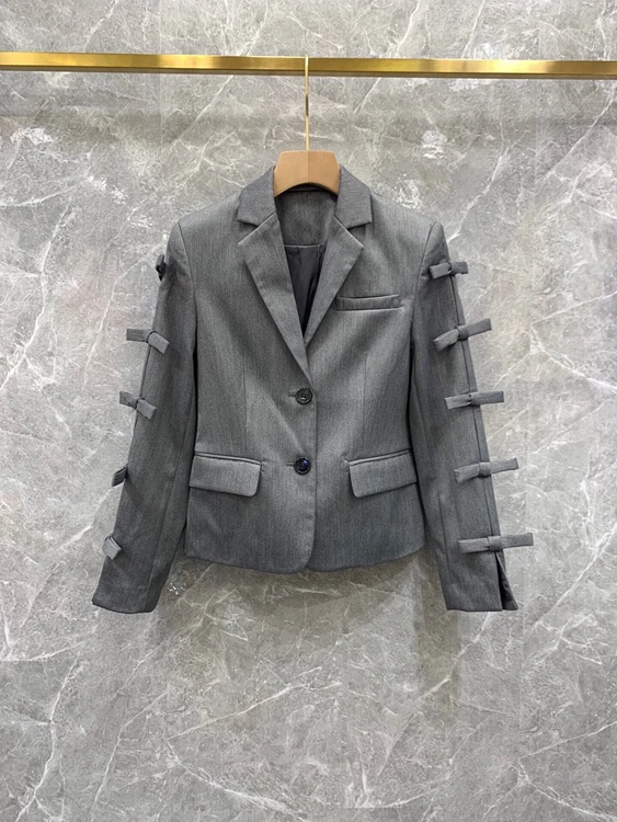 

2022 new women Fashion Bow Slim Slim Fashion Solid Color Long Sleeve Blazer 218