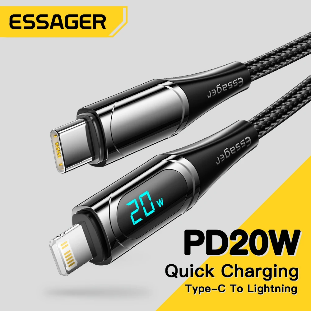 

ESSAGER PD 20W USB C Cable For iPhone 14 13 12 11 XR Plus Pro Max 3A Fast Charging Cable Type C Cable Charger Wire Cord