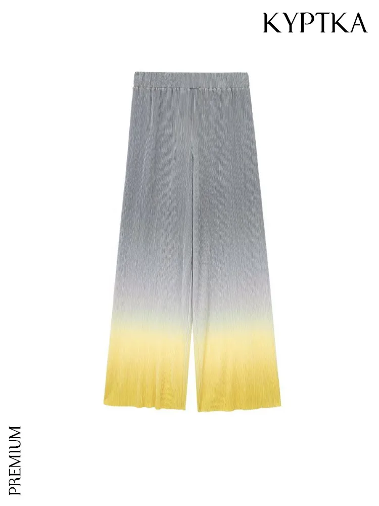 

KYPTKA Women Fashion Pleated Printed Wide Leg Pants Vintage High Waist With Elastic Waistband Female Trousers Mujer