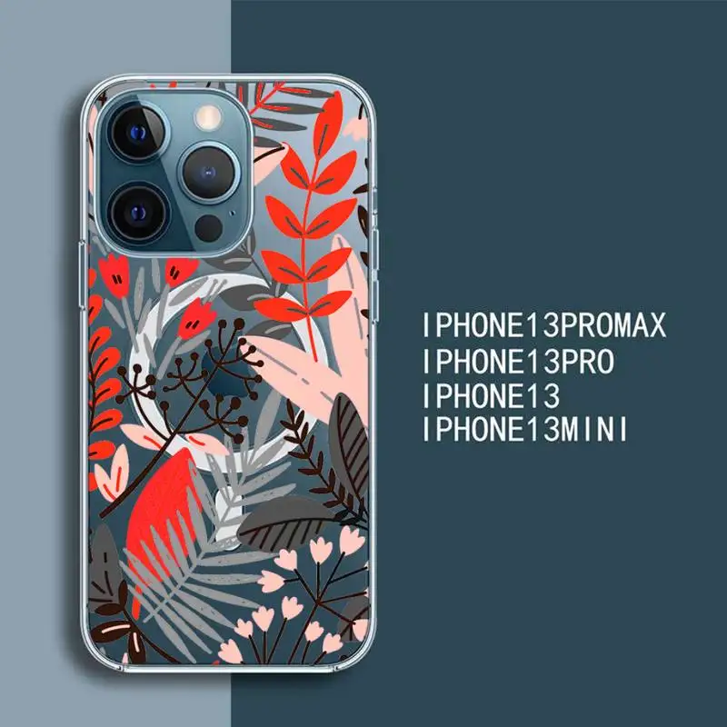 

Flower Floral Leaf Grass Illustration Phone Case For iPhone 13 12 Mini Pro Max transparent Super Magnetic MagSafe Cover