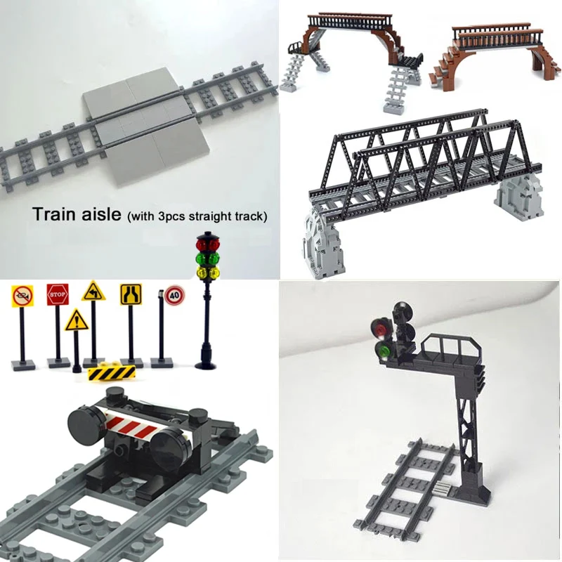 

Flexible city Train Aisle Cross track Accessories set Trains Rail Track Railway model Traffic signal lamps Compatible All Brands