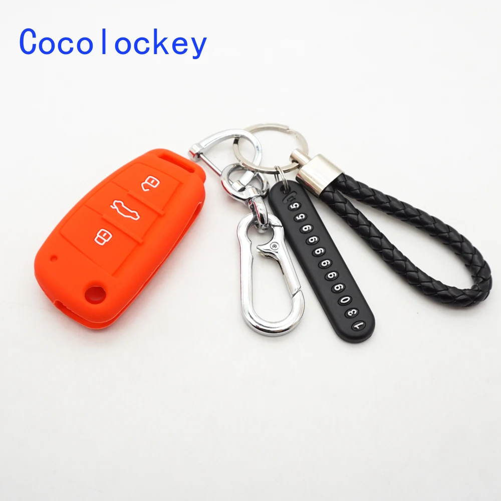 

Cocolockey Silicone Car Key Case Flip Remote Control Protector for Audi A1 A3 A6 Q2 Q3 Q7 TT TTS R8 S3 S6 RS3 RS6 with Keychain