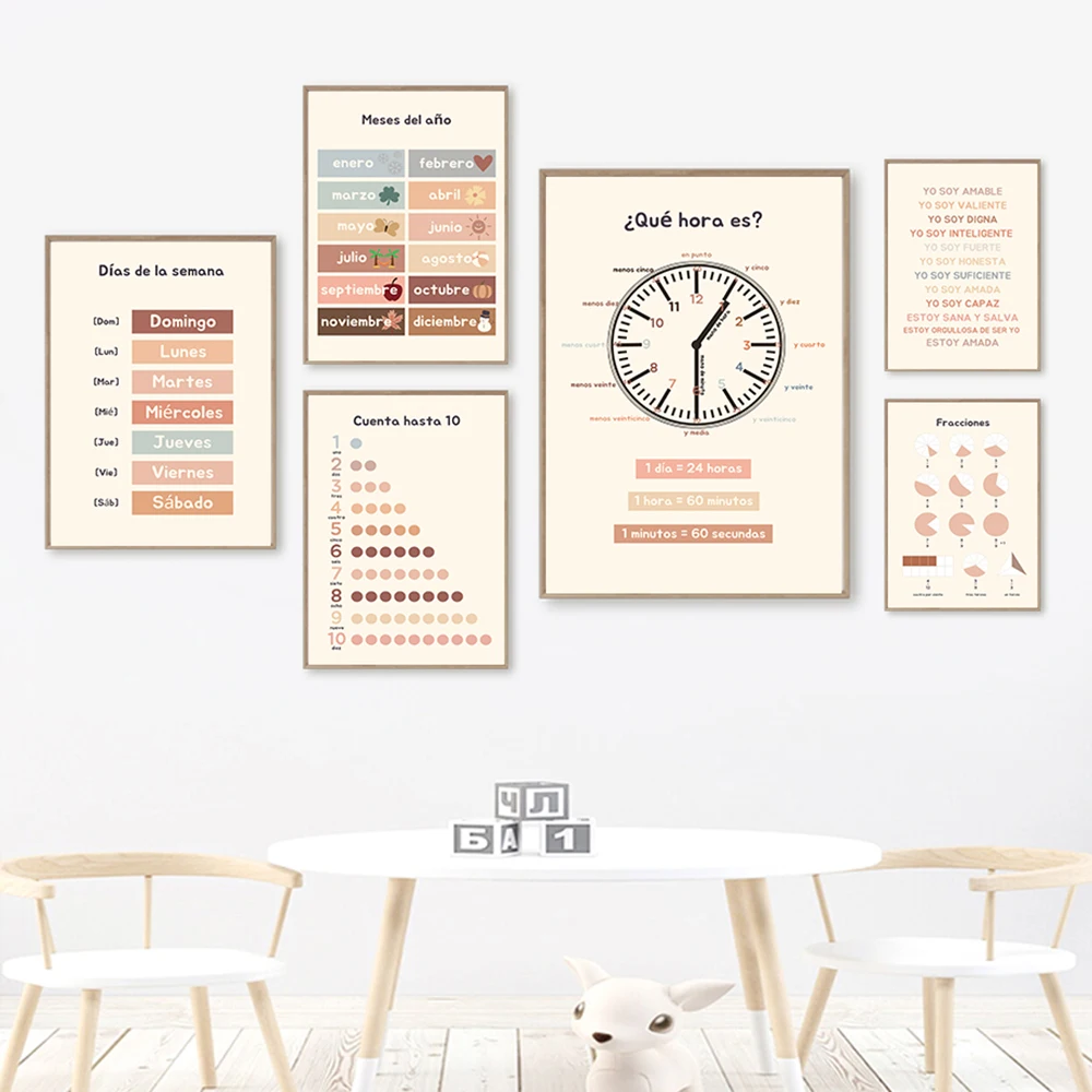 Изучение испанского языка Abc цветная Форма Номер настенная Картина на холсте