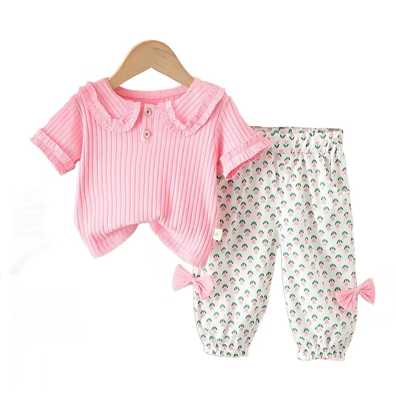 Детская одежда лето 2024 однотонные футболки с отложным воротником и короткими