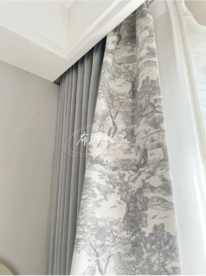 

20228-XZ-Curtains for Living Room Bedroom Simple Princess High Blackout Cloth Gauze Integrated Window Light
