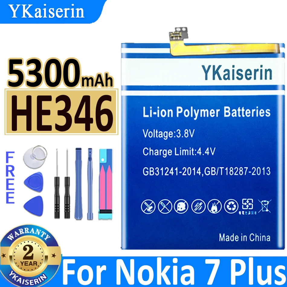 

Аккумулятор ykaisсеребрин HE346 HE 346 5300 мАч для Nokia 7 Plus, батареи Nokia7 Plus 7 plus + Бесплатные инструменты