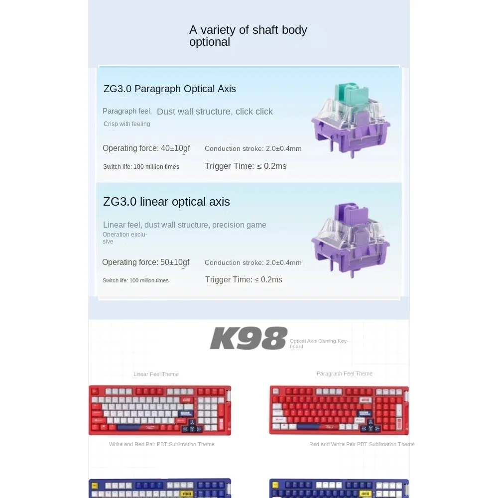 Игровая механическая клавиатура ZIDLI K98 с оптическим валом 98 клавиш без отверстий