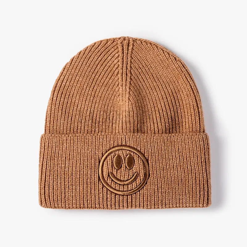 

Autumn Casual Knit Hat for Men and Women Outdoor Cartoon Smiley Embroidery Beanie Cap Winter Warm Thick Cashmere-Like Skullcap