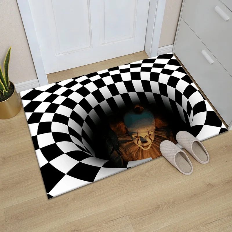 

Clown Trap Visual Carpet Living Room Bedroom Floor Mat 3D Halloween Carpet Sewer Manhole Cover Clown Horror Home Carpet