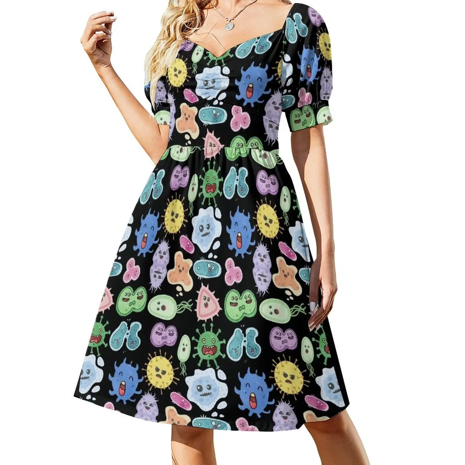 Симпатичные микробы бактерии вирус набор наклеек с бесшовным рисунком