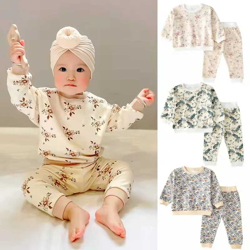 

2Pcs Kids Spring Autumn Tracksuit Leopard Print Round-Neck Long Sleeves Pullover + Pants for Girls 0-2 Years