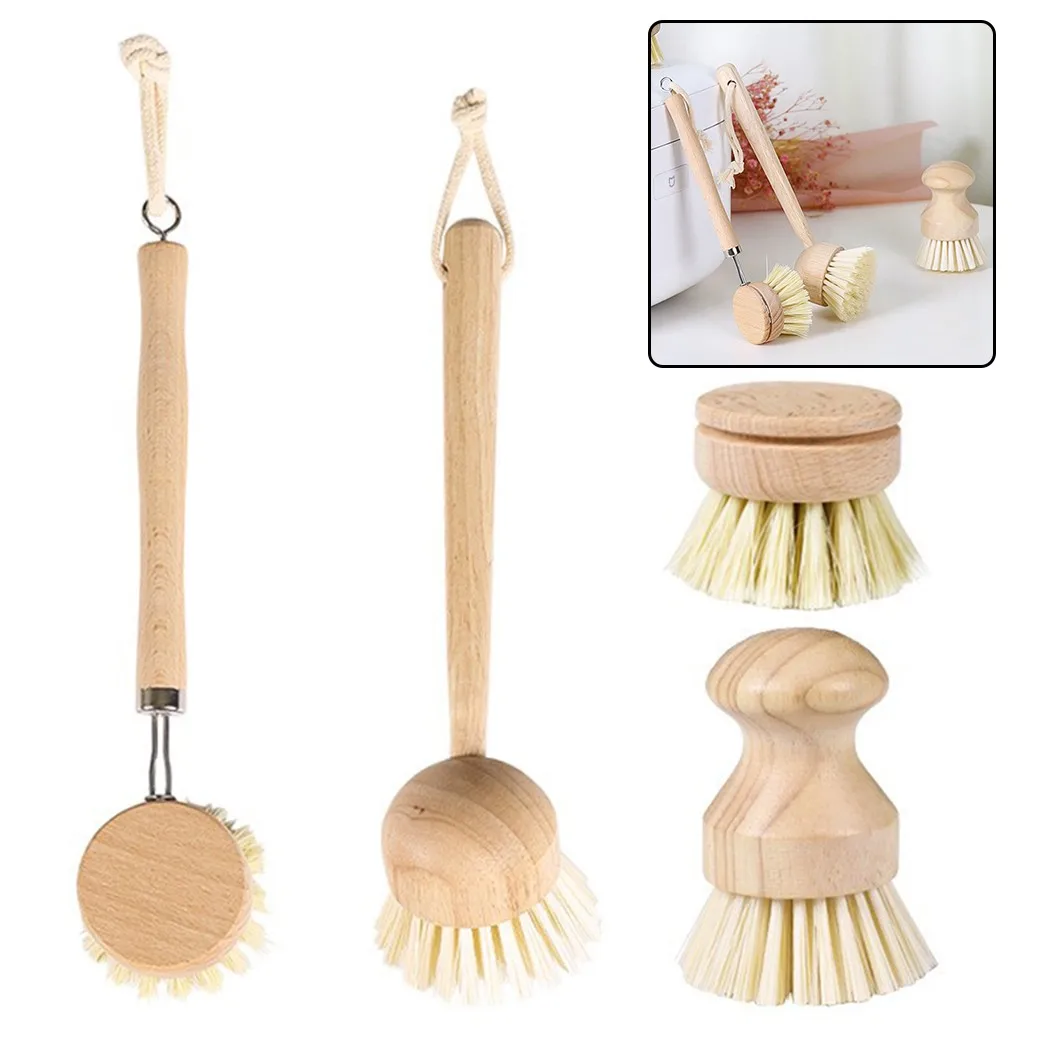 

Kitchen Solid Wood Long Handle Cleaning Brush Sisal Solid Wood Pot Brush Scrub Brushes For Household Kitchen Pan Pot Washing