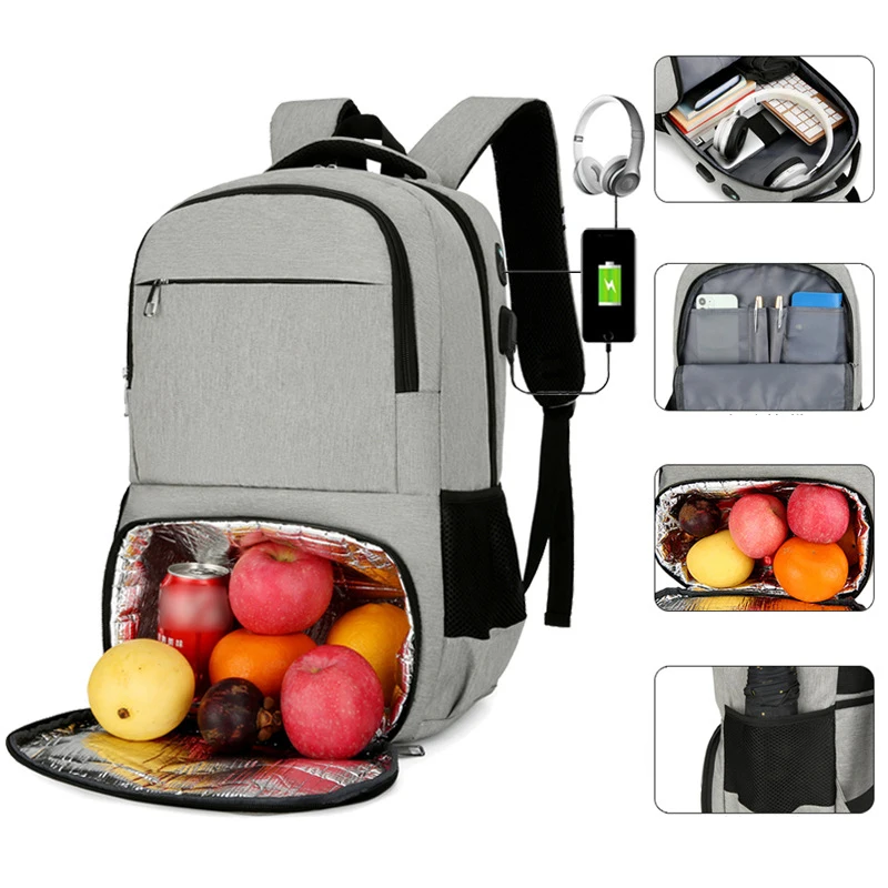 Lunch Backpack With Usb Port Laptop Bag For Picnic