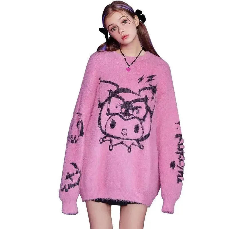 

Свитер Sanrio, куртка Kuromi, кавайная аниме-фигурка Hello Kitty, вязаная теплая Толстая Толстовка с круглым вырезом, топы принцессы